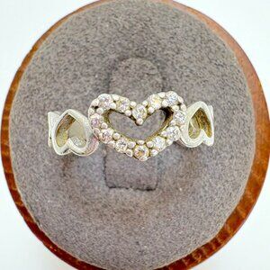 Alternating Heart Design CZ Accent Stones Band VTG Sterling Silver 925 Ring SZ 7